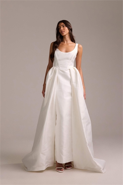 Макси-платье-футляр с вырезом «супер-скоуп» и объемной накладной юбкой артикул 153917284