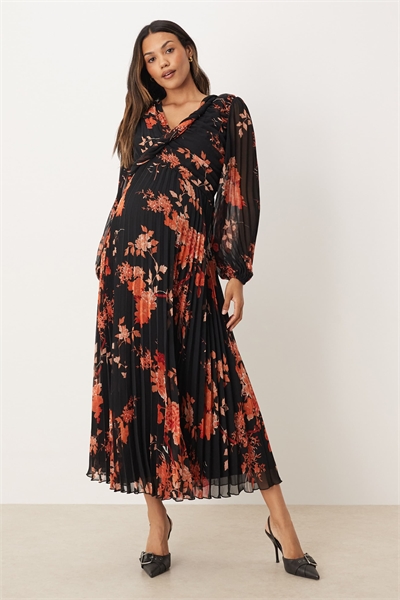 ASOS DESIGN Материнское платье-сарафан с плиссировкой и черным цветочным принтом артикул 148301448