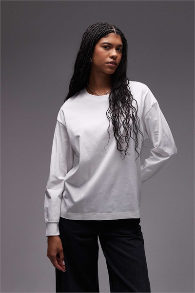 Джерси с длинным рукавом и глубокими манжетами белого цвета артикул 149244959