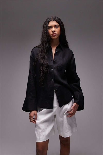 Рубашка из льна свободного кроя артикул 143964356