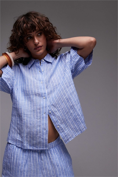 Льняная рубашка с короткими рукавами артикул 144644442