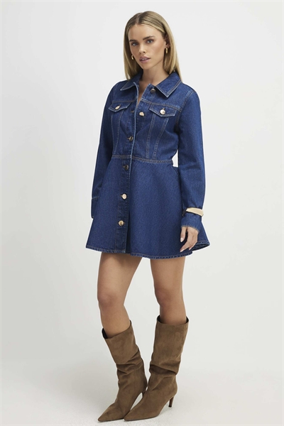 Мини-платье из денима с длинными рукавами артикул 154689964