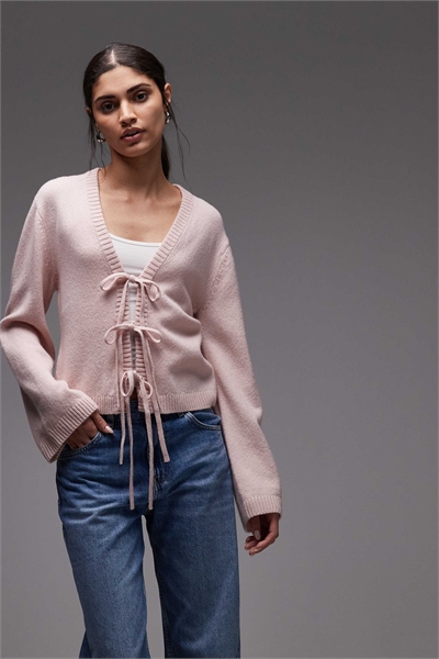 Кардиган из чистой шерсти с V-образным вырезом и завязками спереди артикул 152632121