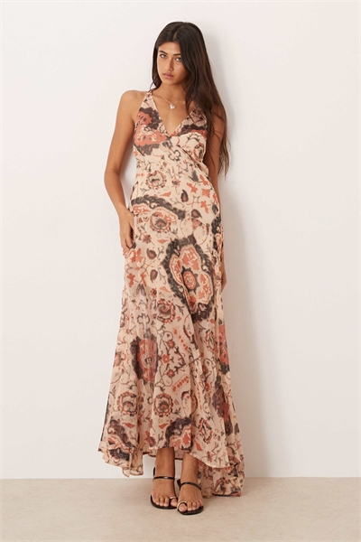 Макси-платье Cami из шифона с коричневым принтом в виде каймы артикул 152428722