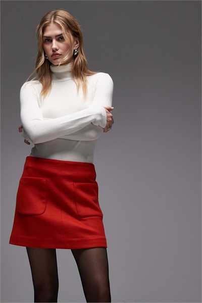 Мини-юбка с высоким содержанием шерсти и карманами спереди артикул 150524171