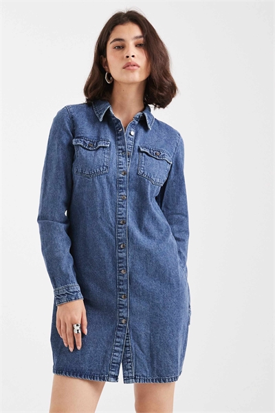 Платье-рубашка из денима с длинными рукавами артикул 149660082