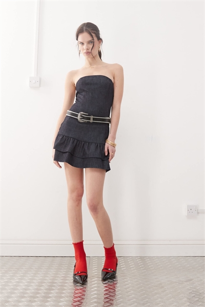 Мини-платье Luminis из денима темно-синего цвета артикул 143084557