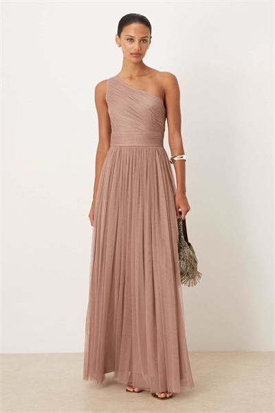 Свадебное платье из тюля с одним плечом, цвет серо-бежевый артикул 152319612