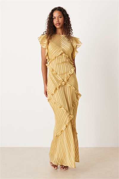 Макси-платье с оборками на теле в желтую полоску артикул 150500615