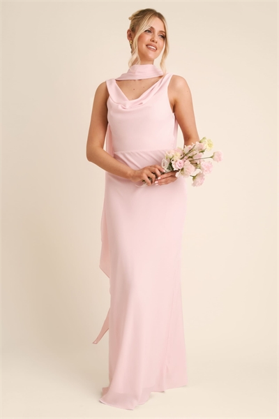 Свадебное платье из крепа с глубоким вырезом и капюшоном спереди, светло-розового цвета артикул 151263133