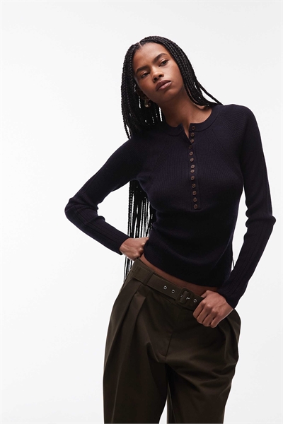 Футболка-хенли из чистой шерсти с ребристой вязкой артикул 154340378