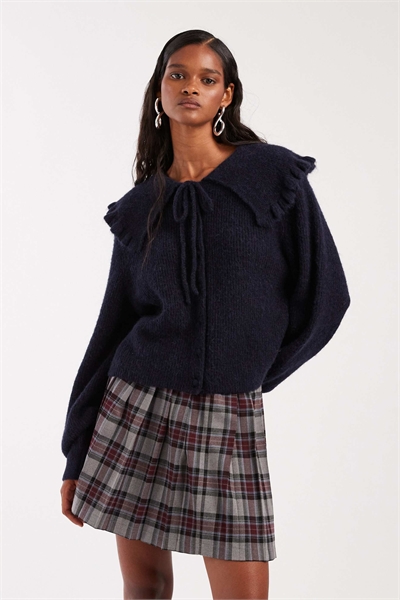 Вязаный кардиган с объемным воротником из альпаки и шерсти, завязывающийся на завязках артикул 150205112