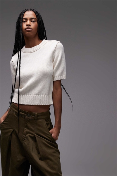 Свитер с короткими рукавами из смеси шерсти и хлопка артикул 154340387