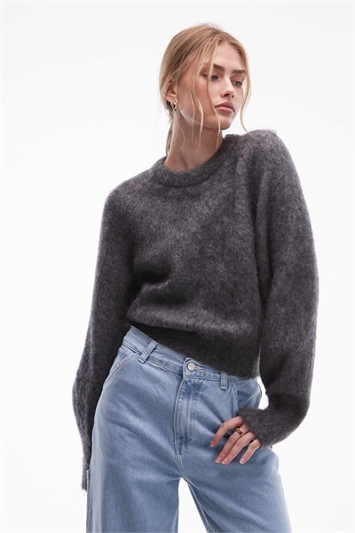 Свитер из смеси шерсти и мохера с объемными рукавами артикул 153017718
