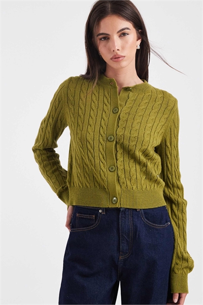 Кардиган с круглым вырезом и узором «коса» артикул 152631270