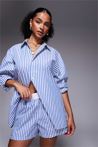 Рубашка из полосатой поплиновой ткани артикул 142398966