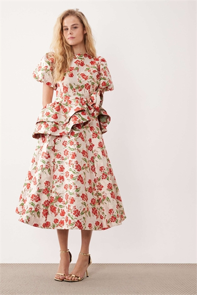 Платье-миди Dream Sister Jane с цветочным жаккардовым узором и рукавами-буфами, красного цвета артикул 155587855