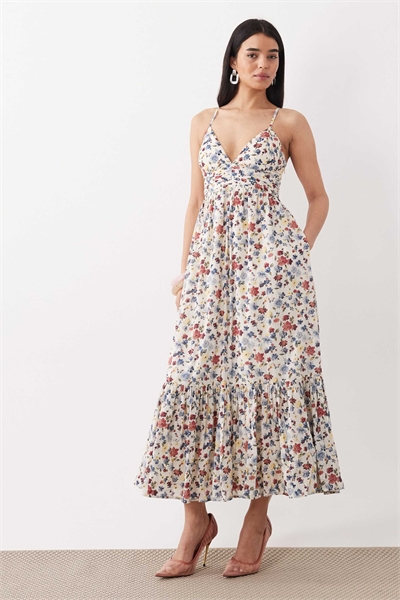 Макси-платье с V-образным вырезом и встроенным бюстгальтером с цветочным принтом артикул 155650457