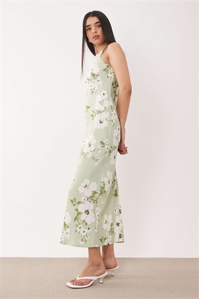 Сатиновое платье-миди Racer с нежно-зеленым цветочным принтом артикул 155402398