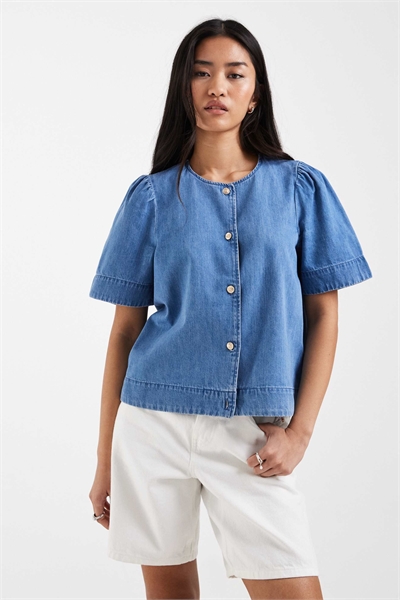 Джинсовая рубашка с буффами артикул 155004086