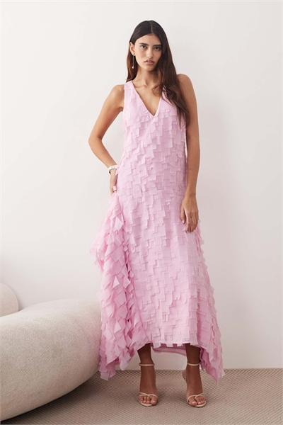 Текстурированное макси-платье квадратного кроя розового цвета артикул 151783028