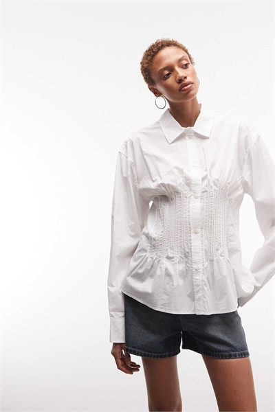 Рубашка с затяжкой, рюшами и баской по низу артикул 154328776