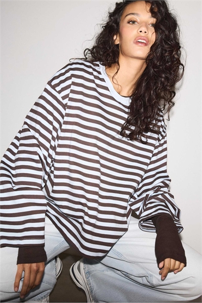 Футболка с длинным рукавом и полосками свободного кроя артикул 155705139