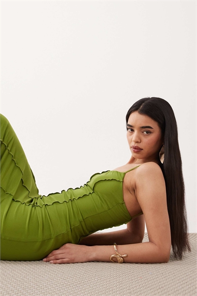 Макси-платье с сетчатыми швами зеленого цвета артикул 156005776