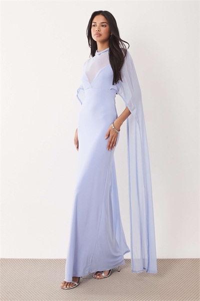 Макси-платье с пышной юбкой бледно-голубого цвета артикул 155811308