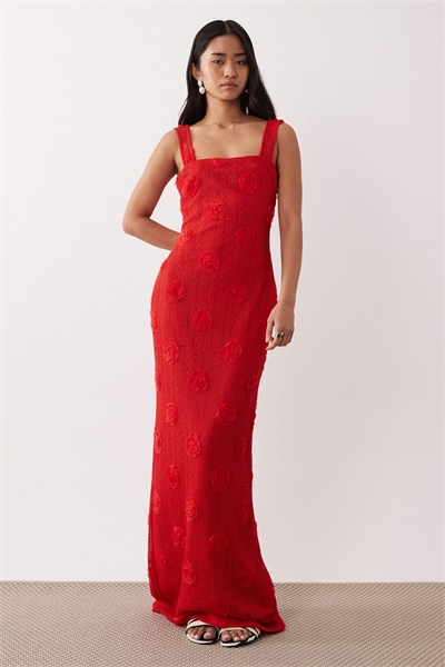 Цветочное приложение квадратный вырез макси платье в красном артикул 153573317