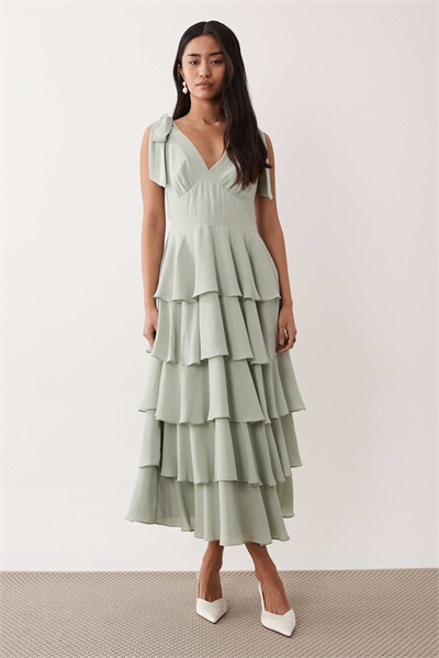 Платье средней длины с завязками на плечах и оборками от Florie артикул 153573320