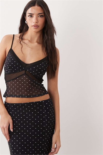 Топ-камизолка из сетчатой ткани в горошек с вставками co-ord артикул 155845576