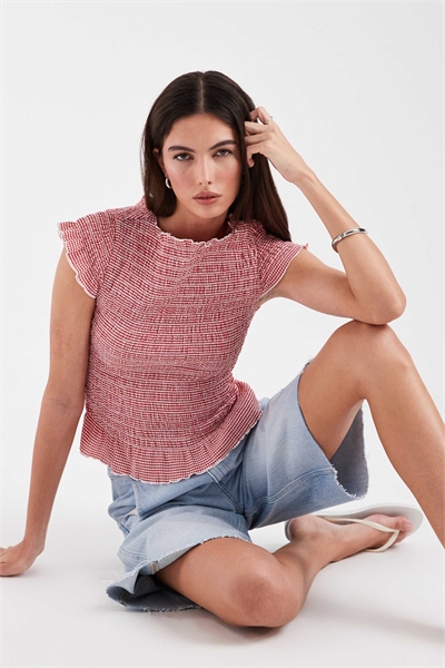 Топ с короткими рукавами и оборками по низу артикул 155004099