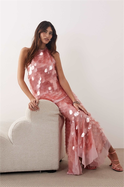 Юбка средней длины с квадратным вырезом и пайетками co-ord артикул 151336161