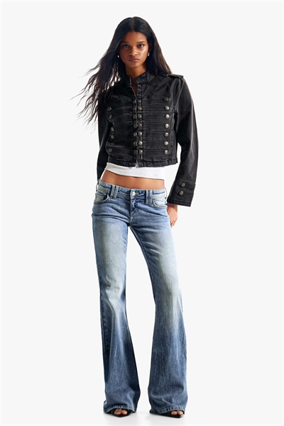 Джинсы с низкой посадкой и расклешенными брючинами, украшенные вышивкой артикул 156130077