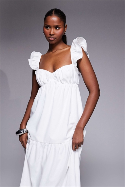 Эксклюзивное макси-платье из смешанной хлопковой ткани с оборками и завязками на спине артикул 153492488