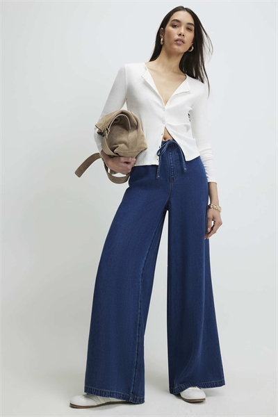 Джинсы с высокой талией, шнурком и широкими брючинами артикул 155848774