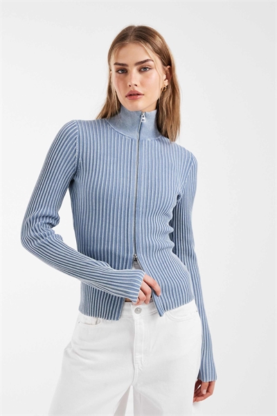 Кардиган с воротником-воронкой, ребристой фактурой и застежкой-молнией на всю длину артикул 155057514