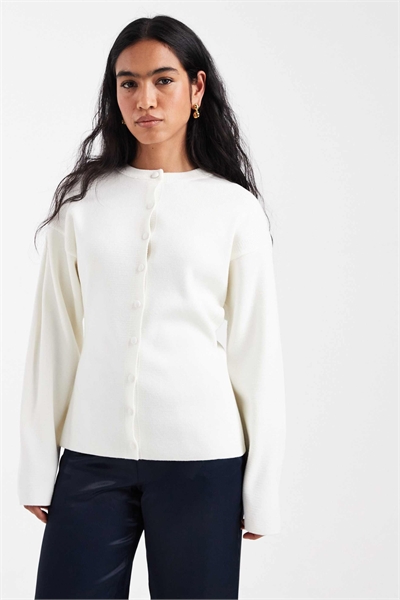 Вязаный кардиган с облегающим силуэтом и круглым вырезом, с застежкой на потайные пуговицы артикул 155035759