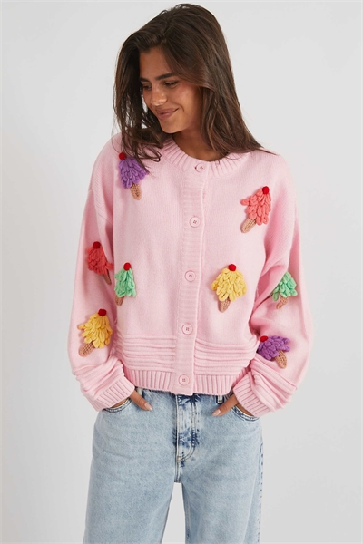 Вязаный кардиган с 3D-рисунком мороженого артикул 156136438