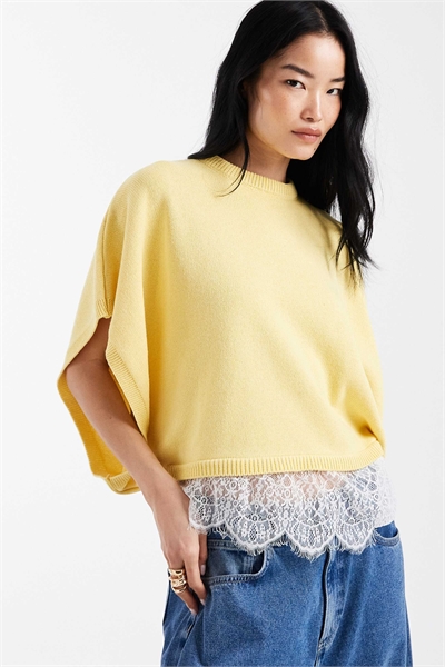 Вязаная накидка с кружевной оторочкой артикул 155585973