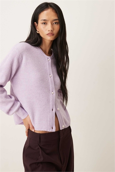 Кардиган с ребристой вязкой и жемчужными пуговицами артикул 148922993