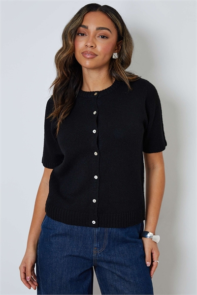 Вязаный кардиган с круглым вырезом и короткими рукавами артикул 155550467