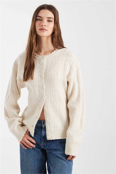 Кардиган с эффектом кружева, связанный спицами артикул 155244802