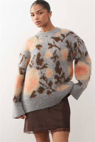 Свитер из жаккардового трикотажа с цветочным узором артикул 154322662