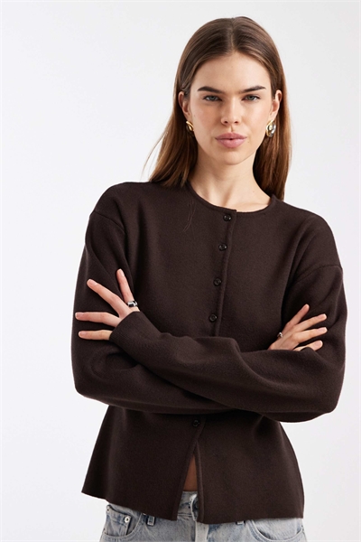 Вязаный кардиган с круглым вырезом артикул 154268204