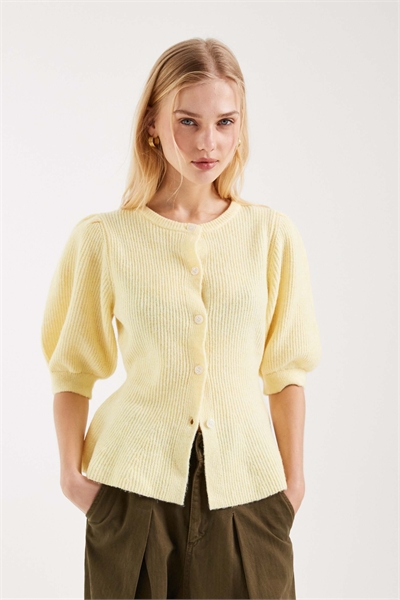 Вязаный кардиган с буфчатыми рукавами и акцентом на талии артикул 154694261