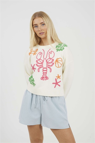Свитер с вышивкой морских обитателей артикул 156387305