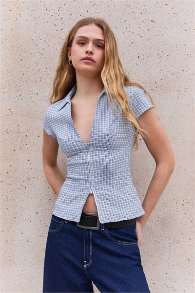 Рубашка с коротким рукавом и принтом, на молнии артикул 156110652