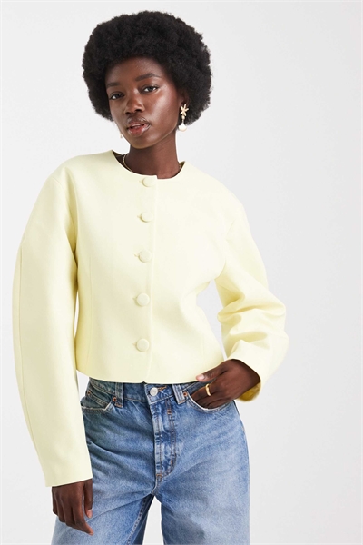 Блейзер с рукавами-коконами и без воротника артикул 149436341